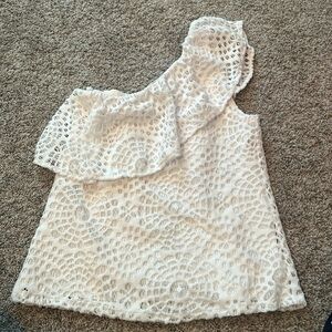 Lilly Pulitzer XS one-shoulder, ruffle, lace top.